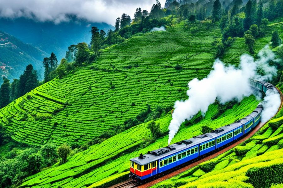 a train on the tracks with smoke coming out of the top